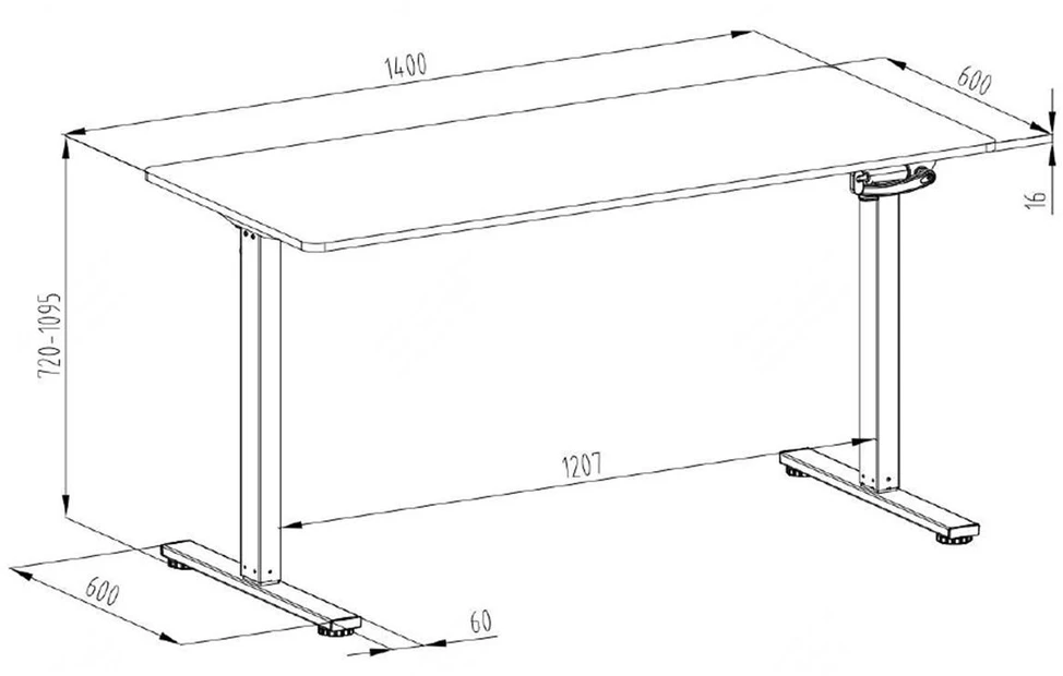 Rankiniu būdu reguliuojamas rašomasis stalas Spacetronik SPE-O113, 140 × 60 cm, tamsaus medžio spalvos, baltu rėmu