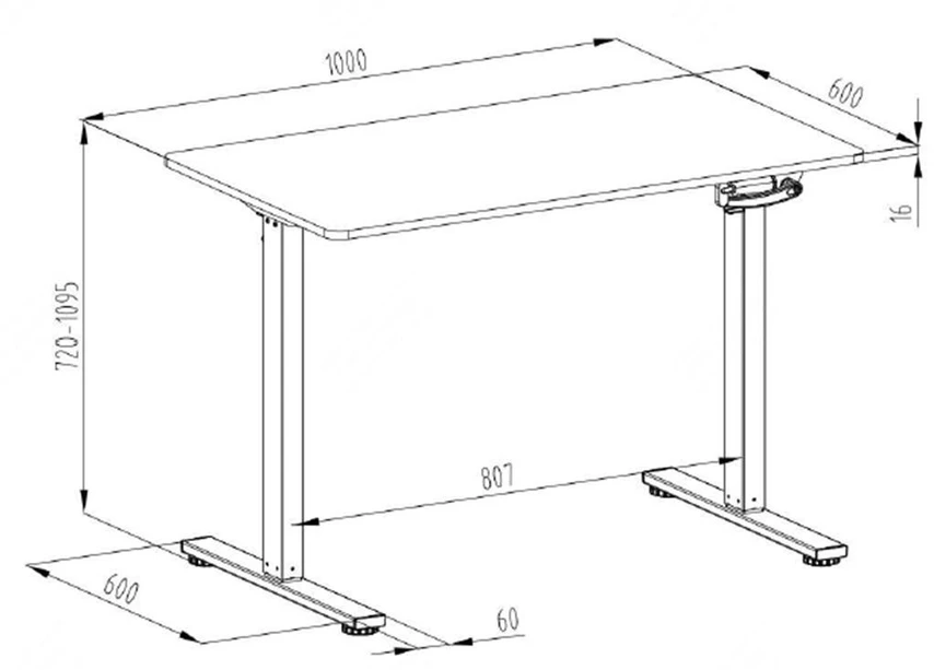 Rankiniu būdu reguliuojamo aukščio rašomasis stalas Spacetronik Moris 113WW, 100 × 60 cm, baltas