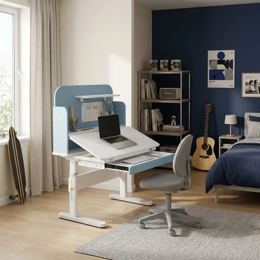 Reguliuojamo aukščio vaikiškas rašomasis stalas Spacetronik SPE-X114a, 80 × 60 cm, mėlynas