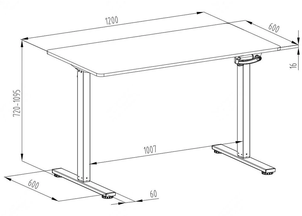Spacetronik Rašomasis stalas su rankiniu aukščio reguliavimu, 120 × 60 cm, juodas