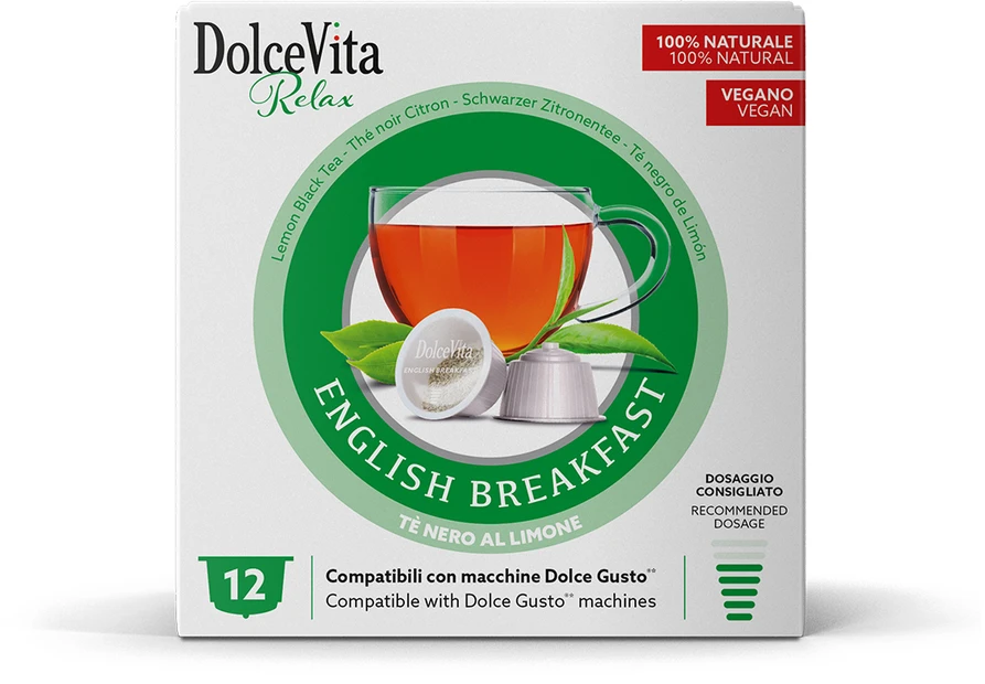 Angliškos pusryčių arbatos kapsulės ENGLISH BREAKFAST, 8 kaps., Dolce Vita, Dolce Gusto® aparatams