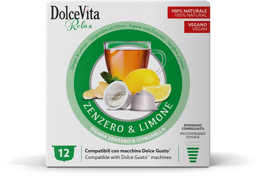 Arbatos kapsulės ZENZERO & LIMONE imbiero ir citrinų, 12 kaps., Dolce Vita, Dolce Gusto® aparatams
