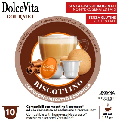 Biskvitinės kapsulės BISCOTTINO, 10 kaps., Dolce Vita, Nespresso® aparatams