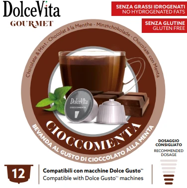 Šokolado ir mėtų skonio kapsulės CIOCCOMENTA, 16 kaps., Dolce Vita, Dolce Gusto® aparatams