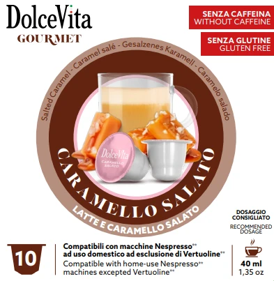 Sūrios karamelės kapsulės SALTED CARAMEL, 10 kaps., Dolce Vita, Nespresso® aparatams