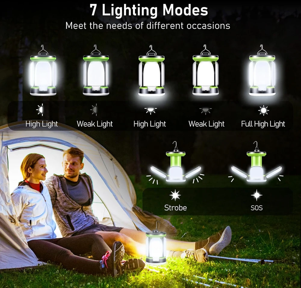 Blukar stovyklavimo LED žibintuvėlis, 7 apšvietimo režimai, 60 LED, 3600 mAh akumuliatorius, 2 vnt., K9107