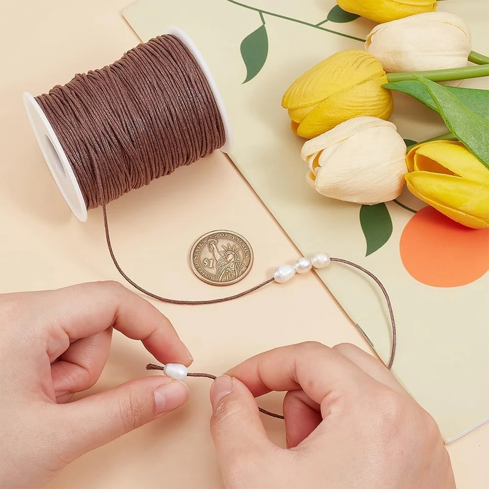 1 mm Vaškuotas Medvilninis Siūlas Papuošalams Kurti, 100 Jardi