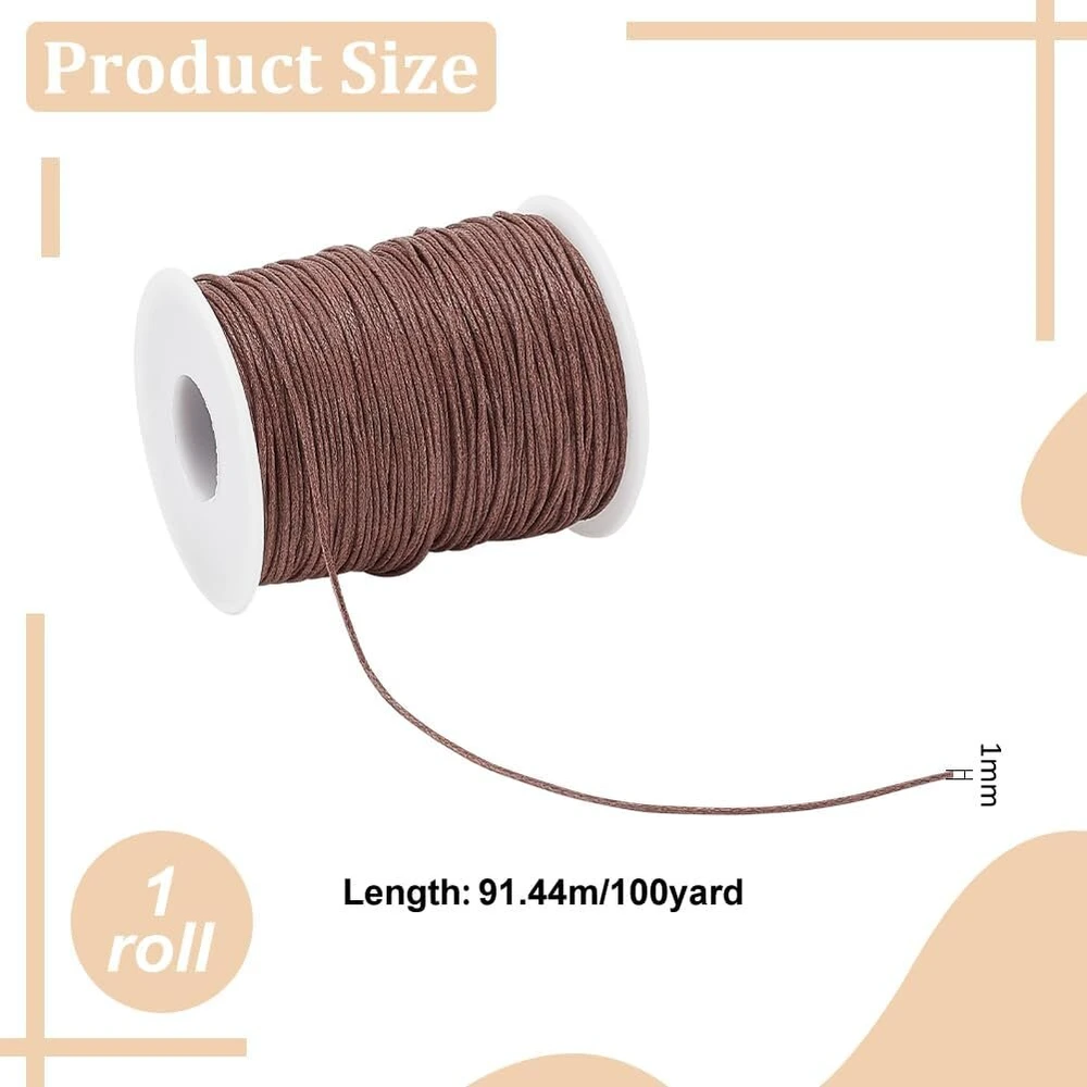 1 mm Vaškuotas Medvilninis Siūlas Papuošalams Kurti, 100 Jardi