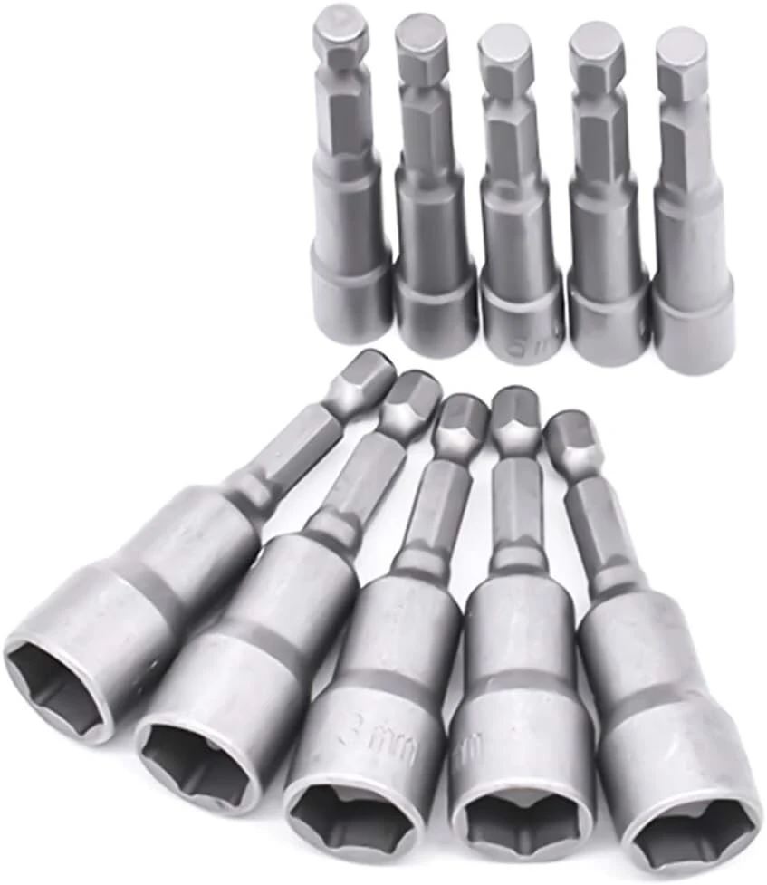 10 magnetinių šešiabriaunių lizdų rinkinys, 6-19 mm, Crv plienas