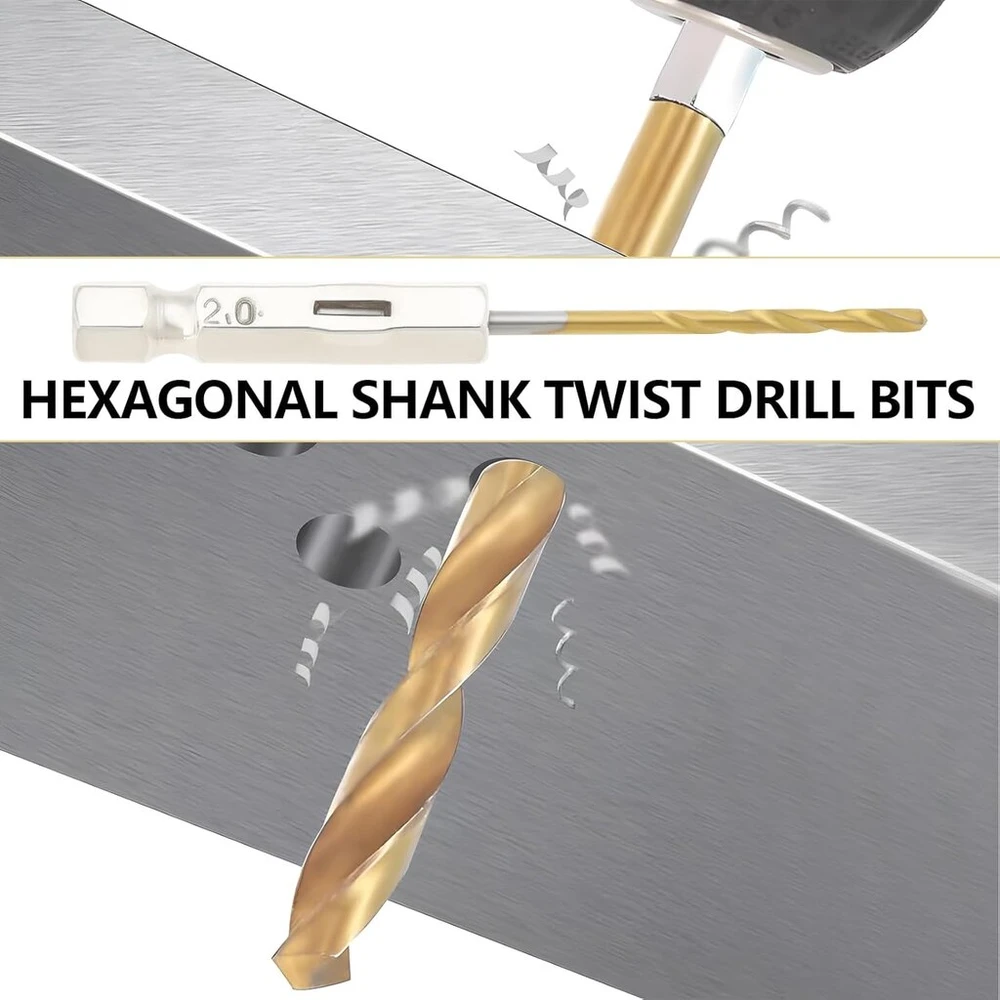 10 vnt. 2 mm Hss grąžtų rinkinys su 1/4" šešiakampiu kotu