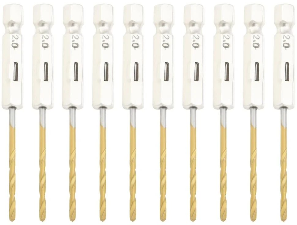 10 vnt. 2 mm Hss grąžtų rinkinys su 1/4" šešiakampiu kotu