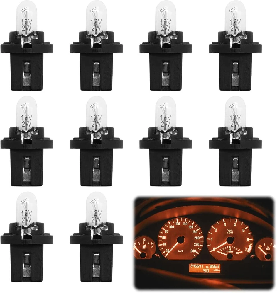 10 vnt. Dc 12v 1.2w T5 tiesioginio jungimo indikatoriaus lemputė centrinio valdymo prietaisų skydelio lemputė automobiliui motociklui vidaus greičio matuoklio lemputė geltona