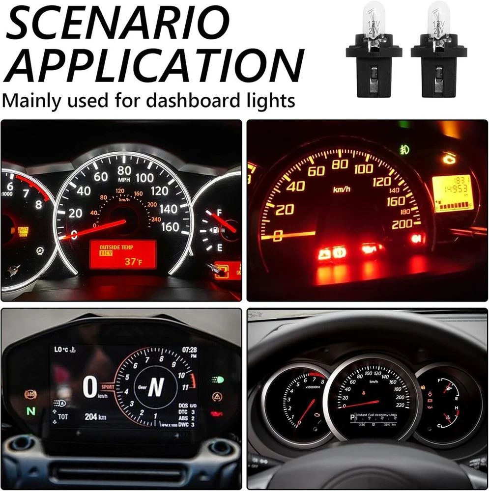 10 vnt. Dc 12v 1.2w T5 tiesioginio jungimo indikatoriaus lemputė centrinio valdymo prietaisų skydelio lemputė automobiliui motociklui vidaus greičio matuoklio lemputė geltona