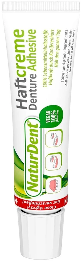 10 x Naturdent adhezinis kremas, 40 g, pirmasis natūralus adhezinis kremas, netirpsta vandenyje, nereikia skalauti, tik 1 kartą per dieną, 100% maisto ingredientų, veganiškas, jokio cheminio streso kūnui