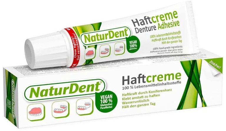 10 x Naturdent adhezinis kremas, 40 g, pirmasis natūralus adhezinis kremas, netirpsta vandenyje, nereikia skalauti, tik 1 kartą per dieną, 100% maisto ingredientų, veganiškas, jokio cheminio streso kūnui