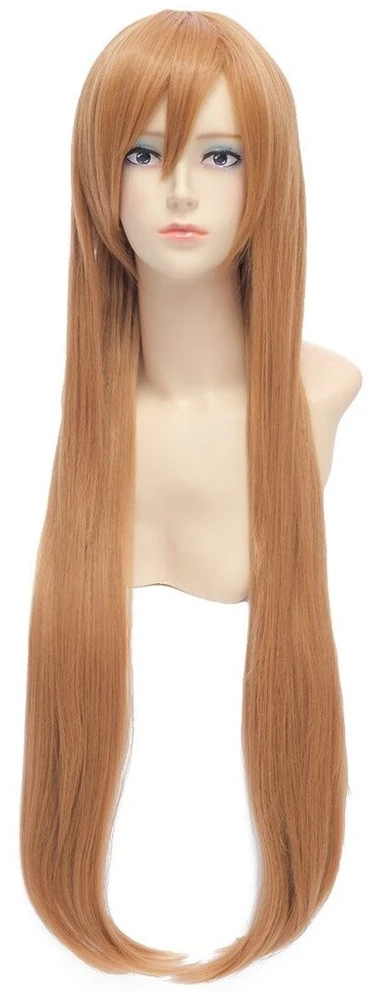 100 cm rudi tiesūs ilgi sintetiniai perukai, skirti cosplay kostiumams, anime perukas