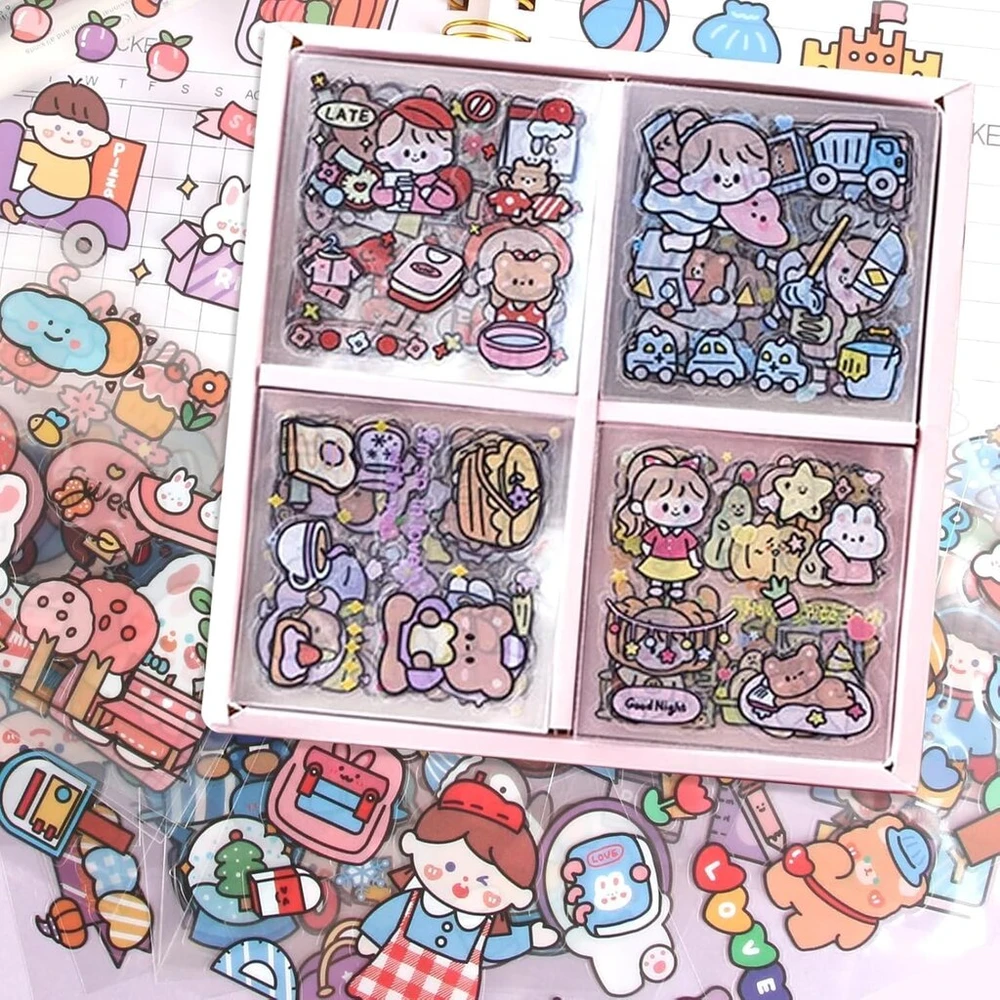 100 lapų kawaii lipdukų, 600 vienetų mielų animacinių lipdukų, mieli mergaičių kawaii lipdukai skirtiems iškarpų albumams, dienoraščių, užrašinių, mobiliųjų telefonų, nešiojamųjų kompiuterių dekoravimui
