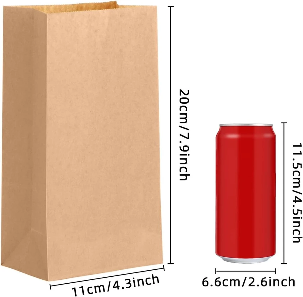 100 rudų kraft popierinių maišelių dovanoms, 11x6x20 cm