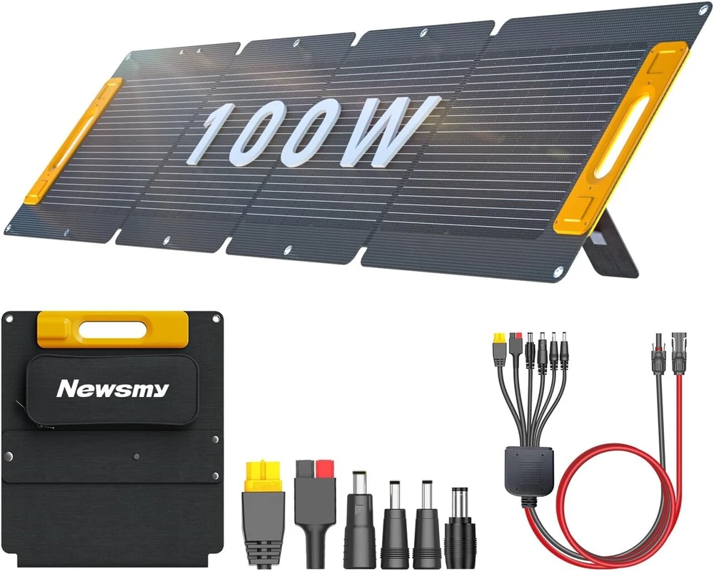 100 W nešiojamas saulės kolektorius stovyklavimui ir nešiojamai elektrinei, sulankstomas 100 W saulės kolektorius su 6-in-1 saulės įkrovimo laidu, 19 V monokristalinis saulės kolektorius (100 W)