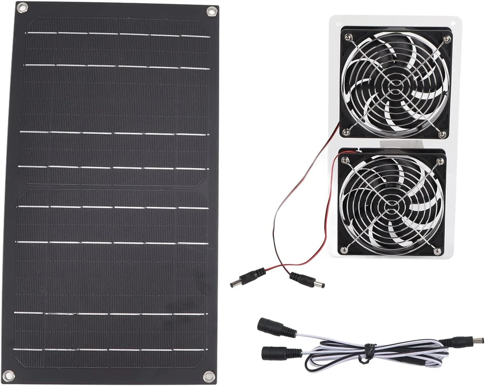 100w saulės panelės ventiliatoriaus rinkinys, saulės energija varomas dvigubas ventiliatorius, vandeniui atsparus nešiojamas saulės ventiliatorius, saulės palėpės ventiliatorius su laidu vištidėms, šiltnamiams, pašiūrėms, naminiams gyvūnams
