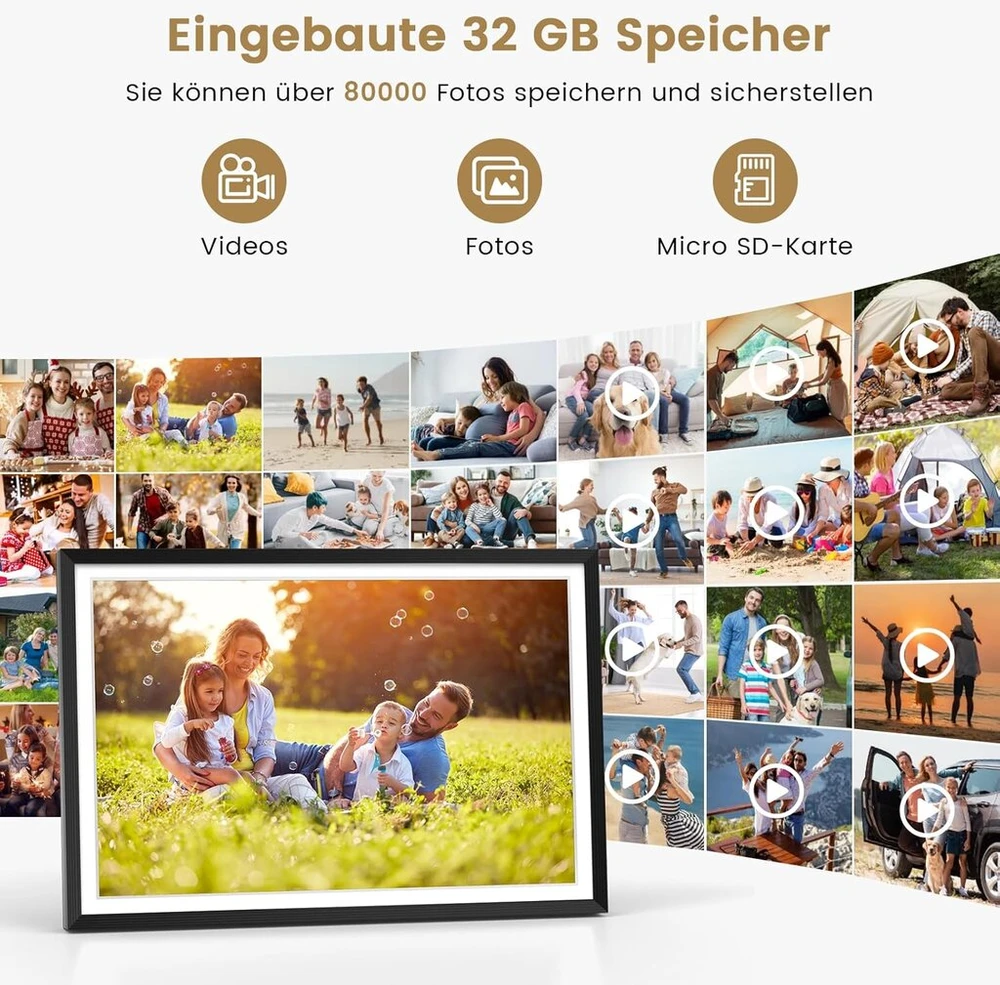 10.1 colio skaitmeninis nuotraukų rėmelis Wlan su 32 Gb atmintimi, Hd 1280 x 800 Ips jutiklinis ekranas su automatiniu pasukimu, elektroninis nuotraukų rėmelis, skirtas lengvai dalintis nuotraukomis ir vaizdo įrašais per Frame