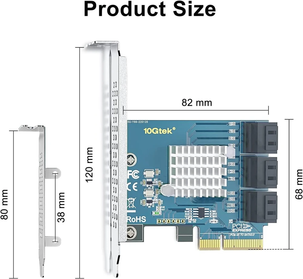 Atminties kortelė 10gtek 6 prievadų Pcie Sata X4 kortelė, 6gbps