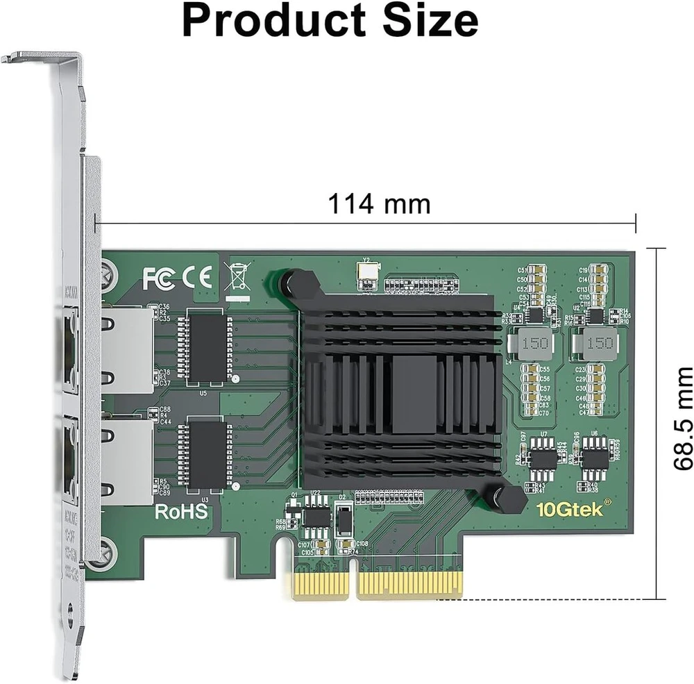 10gtek® Gigabit Pcie serverio adapteris, skirtas Intel I350-t2 - I350am2 lustas, dvigubas Rj45 prievadas, 1gbit Pci Express Ethernet Lan tinklo plokštė, 10/100/1000mbps Nic, skirtas Windows Server, Win8, 10, Xp ir Linux