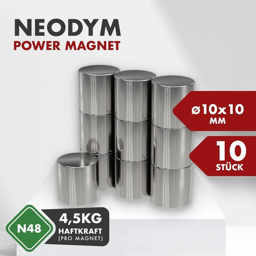 10x neodimio galios magnetas sidabrinis diskinis magnetas ypač stiprus apvalus skersmuo 10 x 10 mm labai stiprūs super magnetai klijavimo jėga apytiksl. 4,5kg magnetai skirti lentai, skelbimų lentai, magnetinei lentai