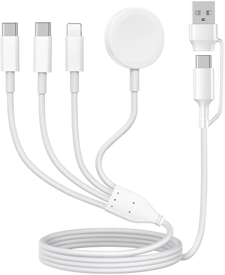 1,2 metro 4-in-2 universalus įkrovimo kabelis – idealiai tinka a-pple watch series 9 iki ultra, taip pat iphone 15 iki 12 – su lightn-ing, usb c, iwatch ir micro jungtimis