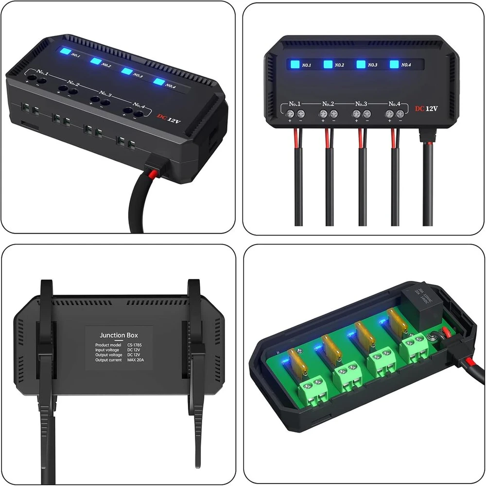 12 V automobilinis saugiklių blokas su rele, universalus 12 V automobilinis saugiklių blokas su led įspėjamuoju indikatoriumi, 4 krypčių saugiklių laikiklis, saugiklių blokas motociklui, automobiliui, sunkvežimiui, priekiniams žibintams, navigacijai, jūri