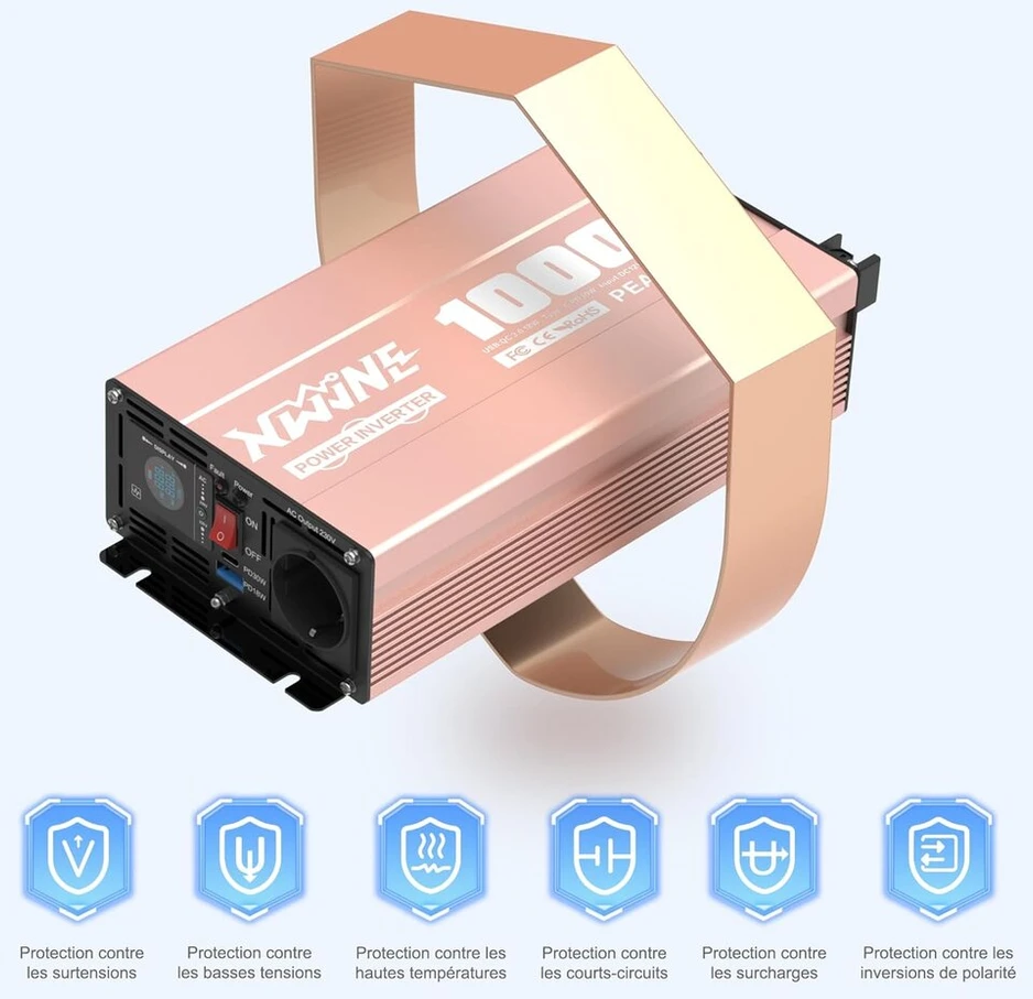 12v į 230v įtampos keitiklis 1000w, grynos sinusės, Lcd, Usb