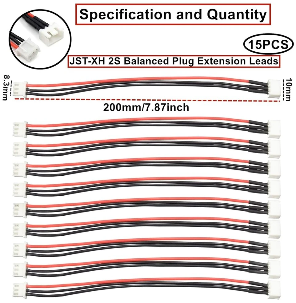 15 vnt. 2s Jst-xh Lipo akumuliatoriaus įkrovimo prailginimo laidas 20 cm