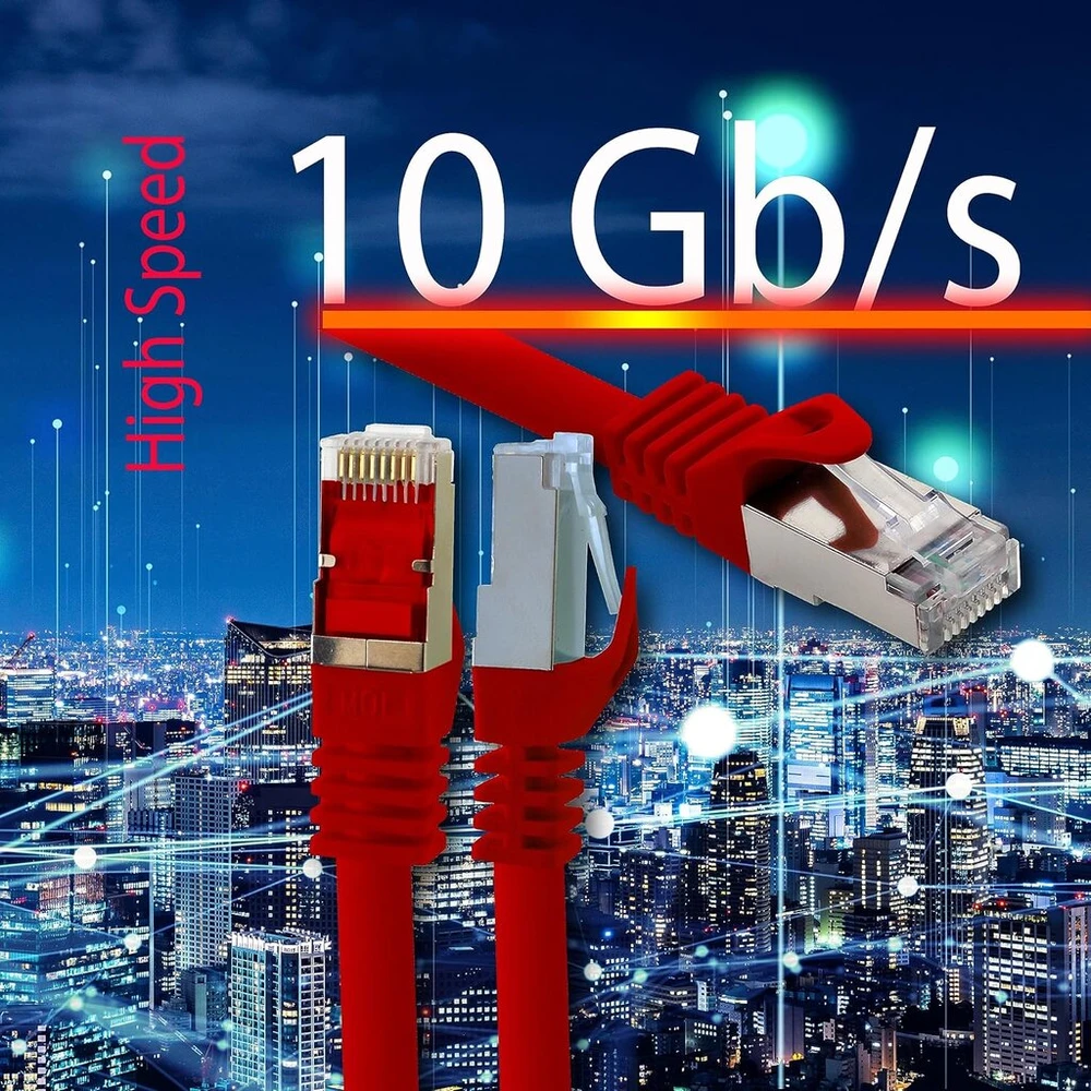 15m - raudonas - 1 vnt. Cat.7 tinklo kabelis Lan Ethernet patch kabelis S-ftp Lszh Pimf 10gb s Rj45 kištukas Cat6a