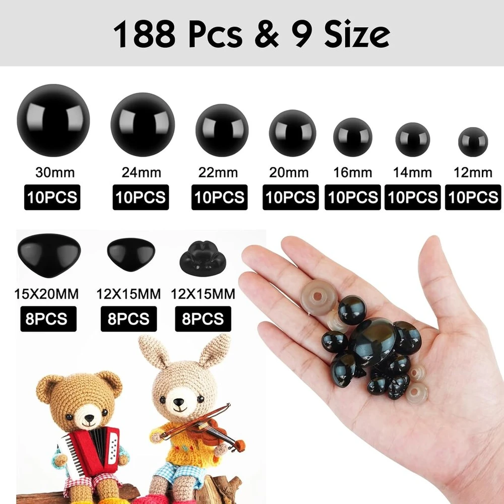 188 Akys ir Nosys Lėlėms ir Žaislams, 12-30 mm