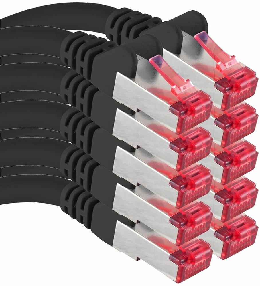 1Attackde 0,25 m - 10 vienetų - cat6 ethernet lan kabelis rj45 - juodas - didelio greičio tinklo kabelis transliacijai, žaidimams, televizoriui ir kompiuteriui - stabilus ir patvarus - puikiai tinka namų tinklui ir biurui