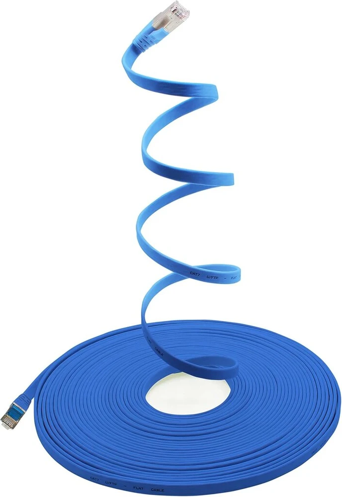 1attack.de 0.25 m - mėlyna - 5 vnt. cat.7 gigabit ethernet lan plokščias ribbon kabelis (rj45) tinklo kabelis neapdorotas kabelis (10 gbit/s) instaliacinis kabelis plonas suderinamas su cat.5 - cat.5e - cat.6