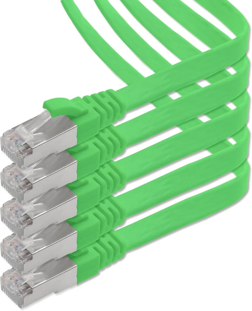 1attack.de 1 m - žalias - 5 vnt. cat.7 gigabit ethernet lan plokščias kabelis (rj45) tinklo kabelis neapdorotas kabelis (10 gbit/s) montavimo kabelis plonas suderinamas su cat.5 - cat.5e - cat.6