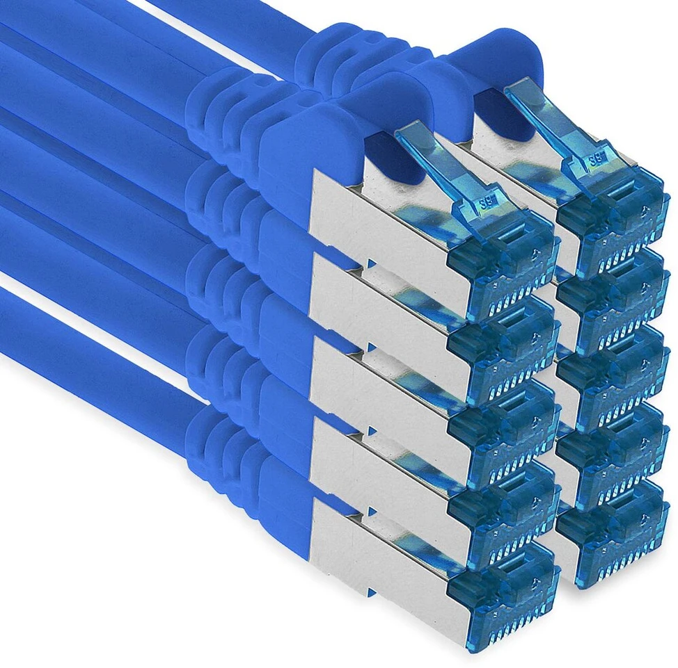 1attack.de 10 X 1 M Cat.6 - Ethernet Gigabit Lan tinklo Patch kabelis Rj45 Cat 6 A 10000 Mbit s Sftp Pimf 500 Mhz - mėlynas