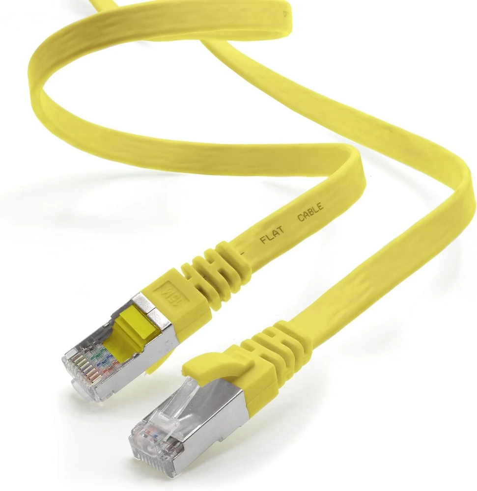1attack.de 5 m - geltonas - 1 vnt. cat.7 gigabit ethernet lan plokščias juostinis kabelis (rj45) tinklo kabelis neapdorotas kabelis (10 gbit/s) instaliacinis kabelis plonas suderinamas su cat.5 - cat.5e - cat.6