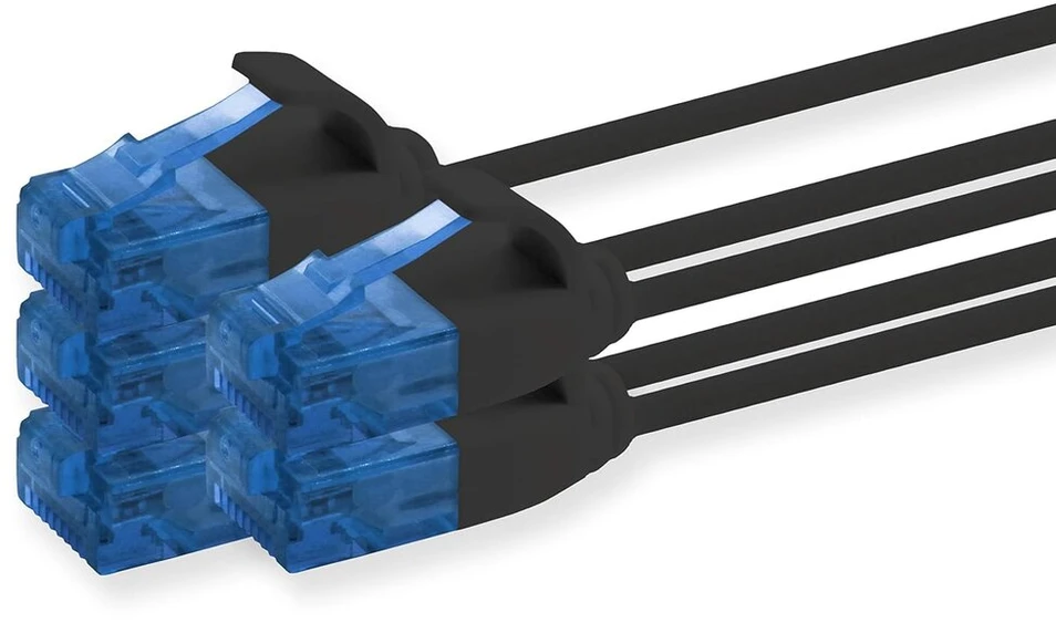 1attack.de 660097 Cat6 Cat.6 tinklo kabelis 2 m - Patch kabelis Slim kabelis (mažo skersmens - labai lankstus) 1000 Mbit/s - 5 vnt. pakuotė - juodas