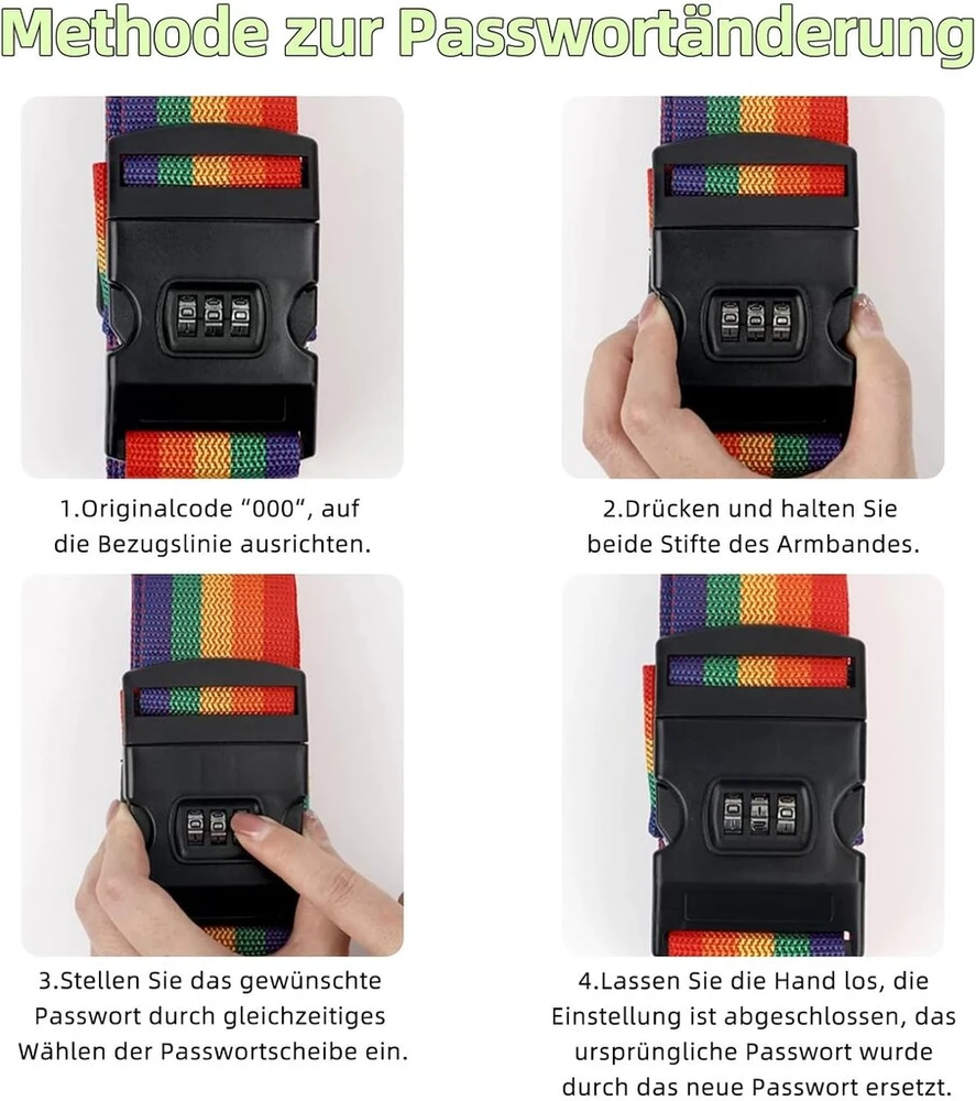 2 bagažo diržų rinkinys, bagažo diržas su užraktu, 2 m x 5 cm lagamino diržas, kryžminis saugos diržas saugiam keliavimui, reguliuojamo ilgio (juodas, spalvotas)