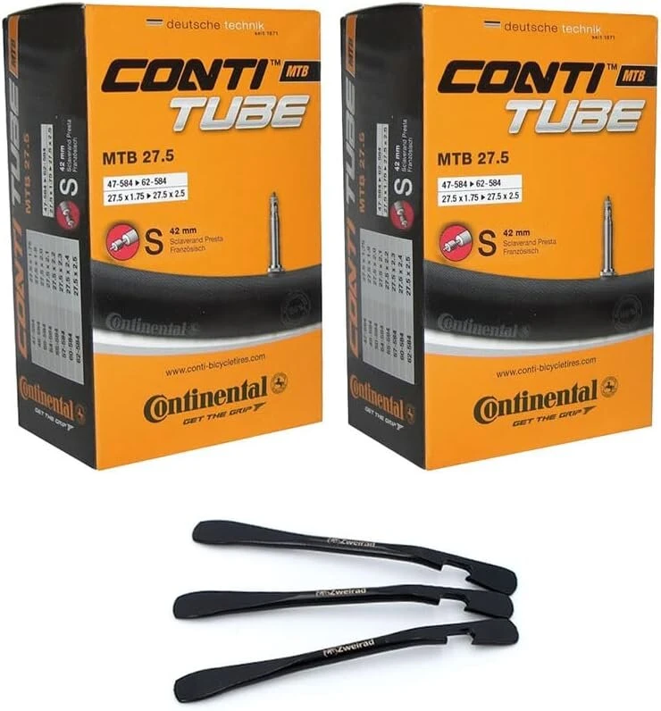 2 continental dviračių kamerų rinkinys mtb 27.5 colio 47/62-584 sv 42 mm, įskaitant 3 mszweirad padangų montiruotes