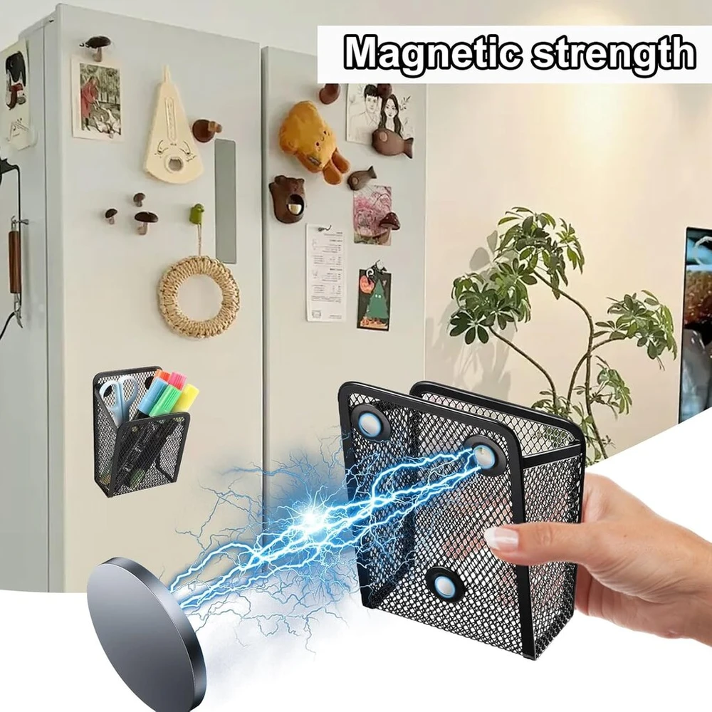 2 magnetinių rašiklių laikiklių rinkinys, magnetinis krepšelis, magnetiniai krepšeliai, magnetinis rašiklių laikiklis, magnetinis rašiklių laikiklis, tinklinis, skirtas šaldytuvui, biuro reikmenims, spintelės priedams