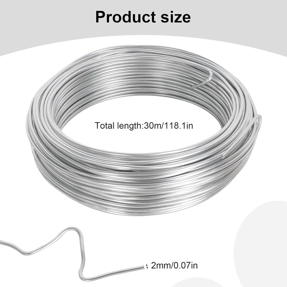 2 mm x 30 m craft viela, sidabrinė lanksti metalinė craft viela, aliuminio viela, minkšta ir lanksti viela, aliuminio craft viela, viela papuošalų modeliavimui, papuošalams, "pasidaryk pats" dekoratyvinėms dalims, bonsų medžiams