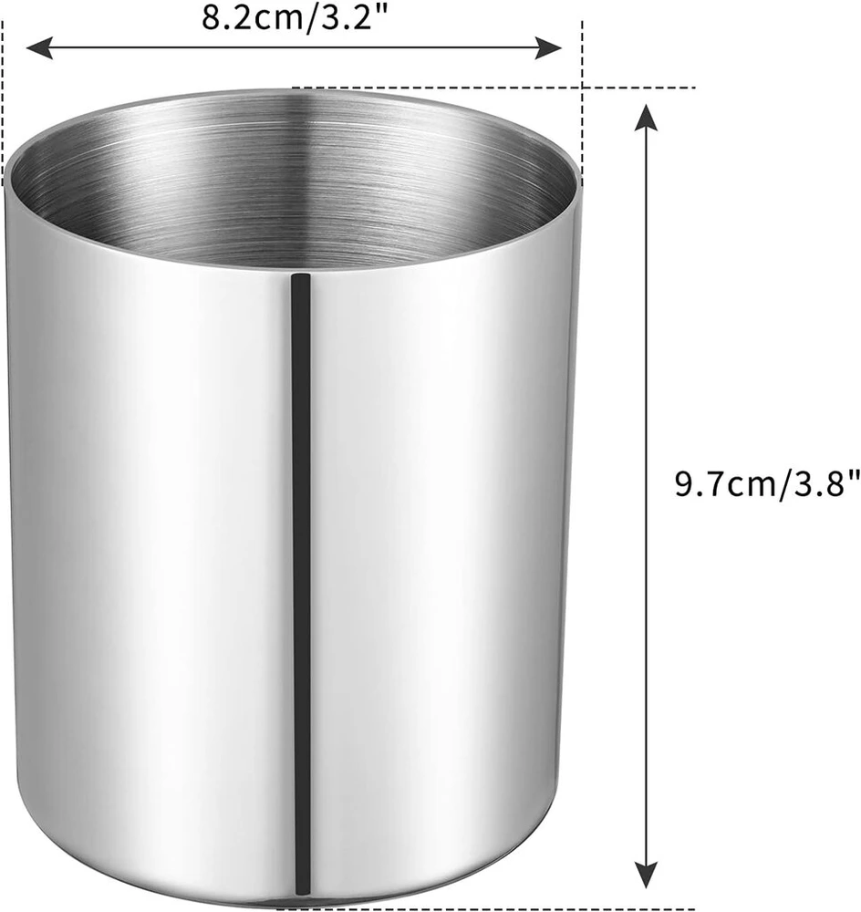 2 pakuotės sidabrinių apvalių nerūdijančio plieno rašiklių laikiklių minimalistinė mini metalinė vaza stalo organizatorius vakuuminė danga makiažo šepetėlių laikiklis