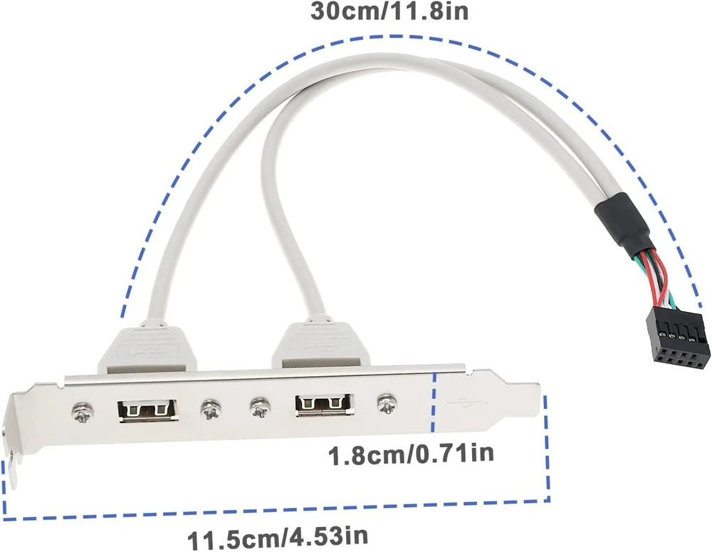 2 prievadų Usb A lizdų plokštės adapteris, 30 cm