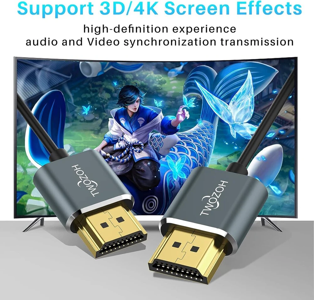 2 vnt. plonas Hdmi kabelis, 1.5m, 4k@60hz, 18gbps