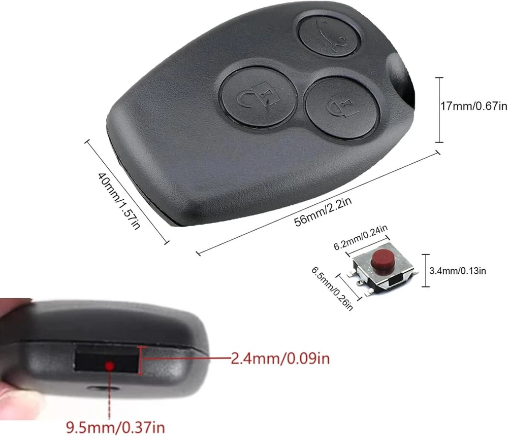 2 vnt. Renault raktų korpusas 3 mygtukų automobilio rakto korpusas Renault su 6 mikro mygtukais ir atsuktuvu, suderinamas su Renault Twingo Kangoo Modus Dacia Clio ir Trafic (9,5 mm)