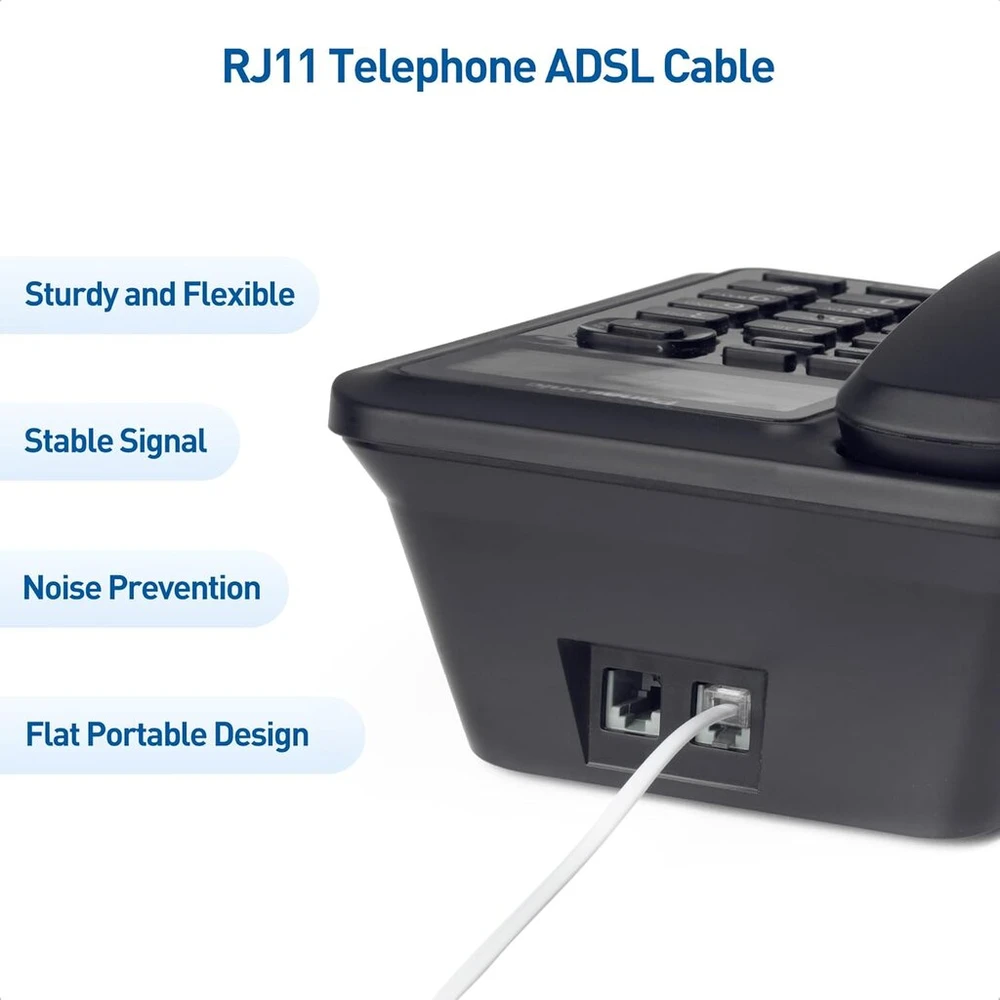 2 vnt. telefono laidas 1m Rj11-rj11 baltas