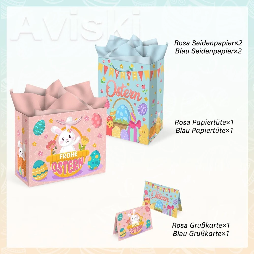 2 vnt. velykinių dovanų maišelių su atvirukais ir popieriumi, 33 x 26 x 12,5 cm, pavasarinių švenčių popieriniai maišeliai velykiniams prizams, dovanų pakavimas